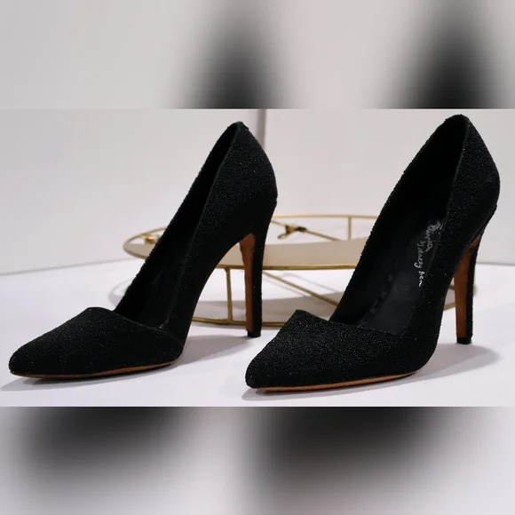 Alice + Olivia Dina Black Caviar Beaded Pointy Toe Heels Pumps - Picture 7 of 10